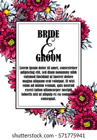 Vintage delicate invitation with flowers for wedding, marriage, bridal, birthday, Valentine's day.