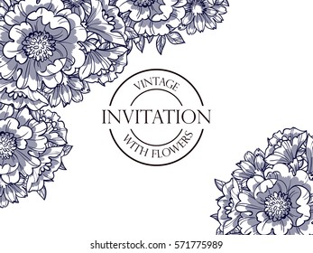 Vintage delicate invitation with flowers for wedding, marriage, bridal, birthday, Valentine's day.