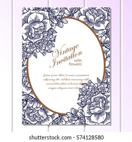 Vintage delicate invitation with flowers for wedding, marriage, bridal, birthday, Valentine's day.