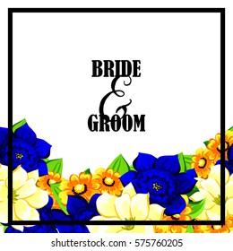 Vintage delicate invitation with flowers for wedding, marriage, bridal, birthday, Valentine's day.