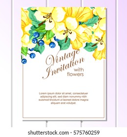 Vintage delicate invitation with flowers for wedding, marriage, bridal, birthday, Valentine's day.