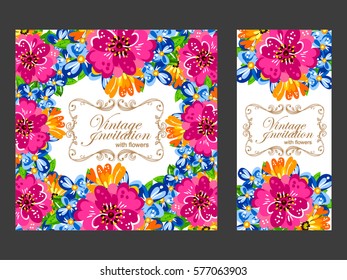 Vintage delicate invitation with flowers for wedding, marriage, bridal, birthday, Valentine's day.