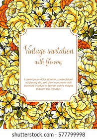 Vintage delicate invitation with flowers for wedding, marriage, bridal, birthday, Valentine's day. Romantic vector illustration. Vintage delicate invitation with flowers for wedding, marriage, bridal, birthday, Valentine's day. Romantic vector illustration.