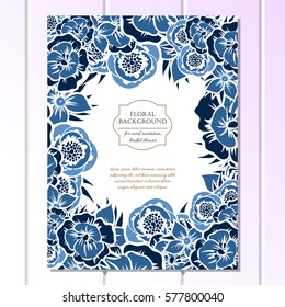 Vintage delicate invitation with flowers for wedding, marriage, bridal, birthday, Valentine's day. Romantic vector illustration.