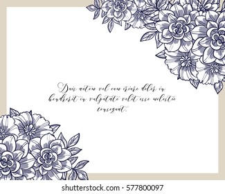 Vintage delicate invitation with flowers for wedding, marriage, bridal, birthday, Valentine's day. Romantic vector illustration.