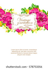 Vintage delicate invitation with flowers for wedding, marriage, bridal, birthday, Valentine's day.
