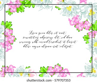 Vintage delicate invitation with flowers for wedding, marriage, bridal, birthday, Valentine's day.
