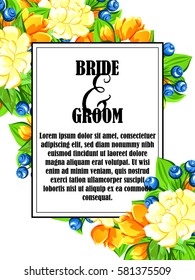 Vintage delicate invitation with flowers for wedding, marriage, bridal, birthday, Valentine's day. 