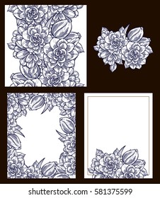Vintage delicate invitation with flowers for wedding, marriage, bridal, birthday, Valentine's day. 