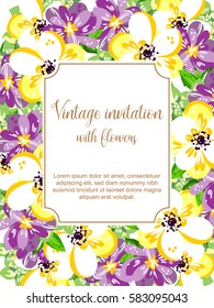 Vintage delicate invitation with flowers for wedding, marriage, bridal, birthday, Valentine's day.
