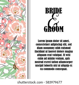Vintage delicate invitation with flowers for wedding, marriage, bridal, birthday, Valentine's day.
