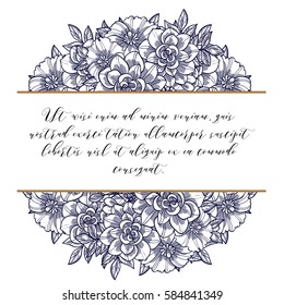 Vintage delicate invitation with flowers for wedding, marriage, bridal, birthday, Valentine's day.
