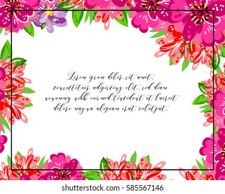 Vintage delicate invitation with flowers for wedding, marriage, bridal, birthday, Valentine's day.