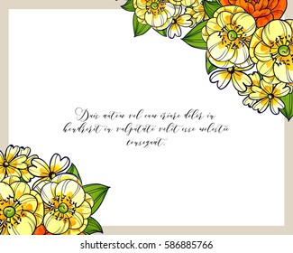 Vintage delicate invitation with flowers for wedding, marriage, bridal, birthday, Valentine's day.