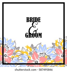 Vintage delicate invitation with flowers for wedding, marriage, bridal, birthday, Valentine's day.