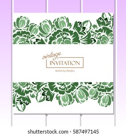 Vintage delicate invitation with flowers for wedding, marriage, bridal, birthday, Valentine's day.