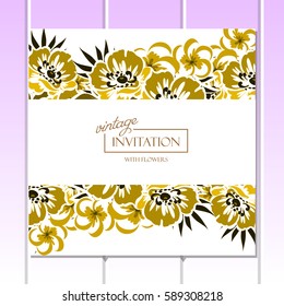 Vintage delicate invitation with flowers for wedding, marriage, bridal, birthday, Valentine's day. 