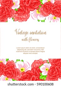 Vintage delicate invitation with flowers for wedding, marriage, bridal, birthday, Valentine's day.