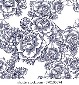 Vintage delicate invitation with flowers for wedding, marriage, bridal, birthday, Valentine's day. Romantic vector illustration.