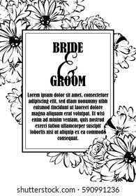 Vintage delicate invitation with flowers for wedding, marriage, bridal, birthday, Valentine's day.