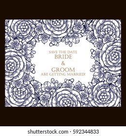 Vintage delicate invitation with flowers for wedding, marriage, bridal, birthday, Valentine's day.