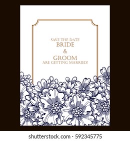 Vintage delicate invitation with flowers for wedding, marriage, bridal, birthday, Valentine's day. 