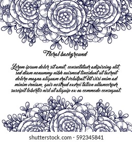 Vintage delicate invitation with flowers for wedding, marriage, bridal, birthday, Valentine's day. 