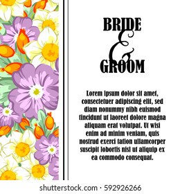 Vintage delicate invitation with flowers for wedding, marriage, bridal, birthday, Valentine's day.