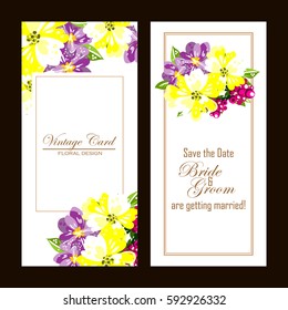 Vintage delicate invitation with flowers for wedding, marriage, bridal, birthday, Valentine's day.