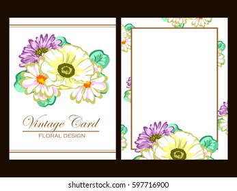 Vintage delicate invitation with flowers for wedding, marriage, bridal, birthday, Valentine's day.