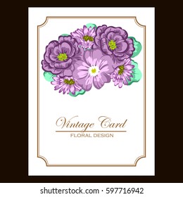 Vintage delicate invitation with flowers for wedding, marriage, bridal, birthday, Valentine's day.
