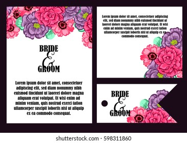 Vintage delicate invitation with flowers for wedding, marriage, bridal, birthday, Valentine's day.