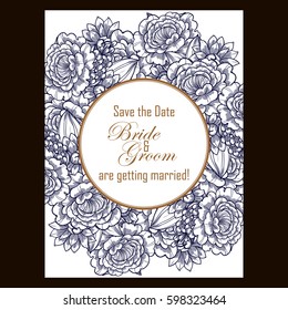 Vintage delicate invitation with flowers for wedding, marriage, bridal, birthday, Valentine's day.
