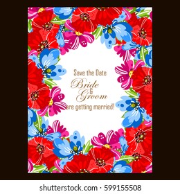 Vintage delicate invitation with flowers for wedding, marriage, bridal, birthday, Valentine's day.