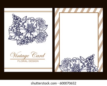 Vintage delicate invitation with flowers for wedding, marriage, bridal, birthday, Valentine's day.