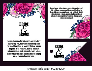 Vintage delicate invitation with flowers for wedding, marriage, bridal, birthday, Valentine's day. 