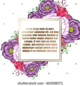 Vintage delicate invitation with flowers for wedding, marriage, bridal, birthday, Valentine's day.