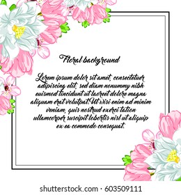 Vintage delicate invitation with flowers for wedding, marriage, bridal, birthday, Valentine's day.