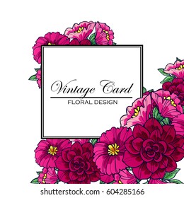 Vintage delicate invitation with flowers for wedding, marriage, bridal, birthday, Valentine's day.