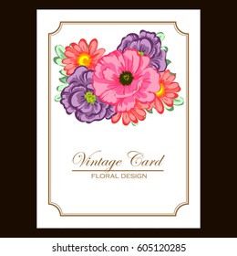 Vintage delicate invitation with flowers for wedding, marriage, bridal, birthday, Valentine's day.