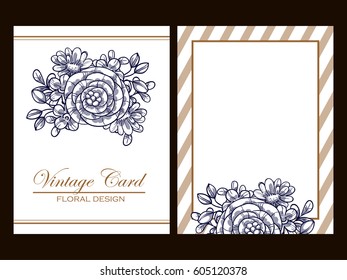 Vintage delicate invitation with flowers for wedding, marriage, bridal, birthday, Valentine's day.