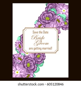 Vintage delicate invitation with flowers for wedding, marriage, bridal, birthday, Valentine's day.