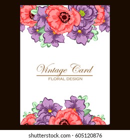 Vintage delicate invitation with flowers for wedding, marriage, bridal, birthday, Valentine's day.