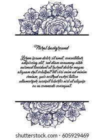 Vintage delicate invitation with flowers for wedding, marriage, bridal, birthday, Valentine's day.