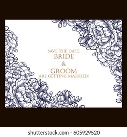 Vintage delicate invitation with flowers for wedding, marriage, bridal, birthday, Valentine's day.