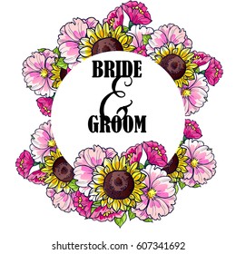 Vintage delicate invitation with flowers for wedding, marriage, bridal, birthday, Valentine's day.