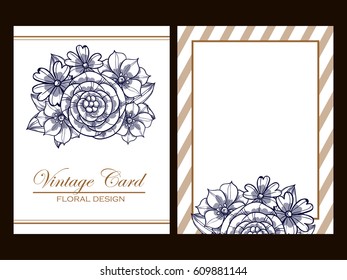 Vintage delicate invitation with flowers for wedding, marriage, bridal, birthday, Valentine's day.