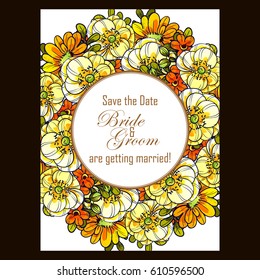 Vintage delicate invitation with flowers for wedding, marriage, bridal, birthday, Valentine's day.