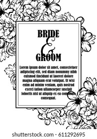 Vintage delicate invitation with flowers for wedding, marriage, bridal, birthday, Valentine's day.