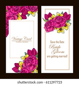 Vintage delicate invitation with flowers for wedding, marriage, bridal, birthday, Valentine's day.